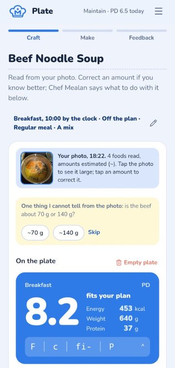 Chef Mealan: a meal photo read into foods and scored against the client's plan